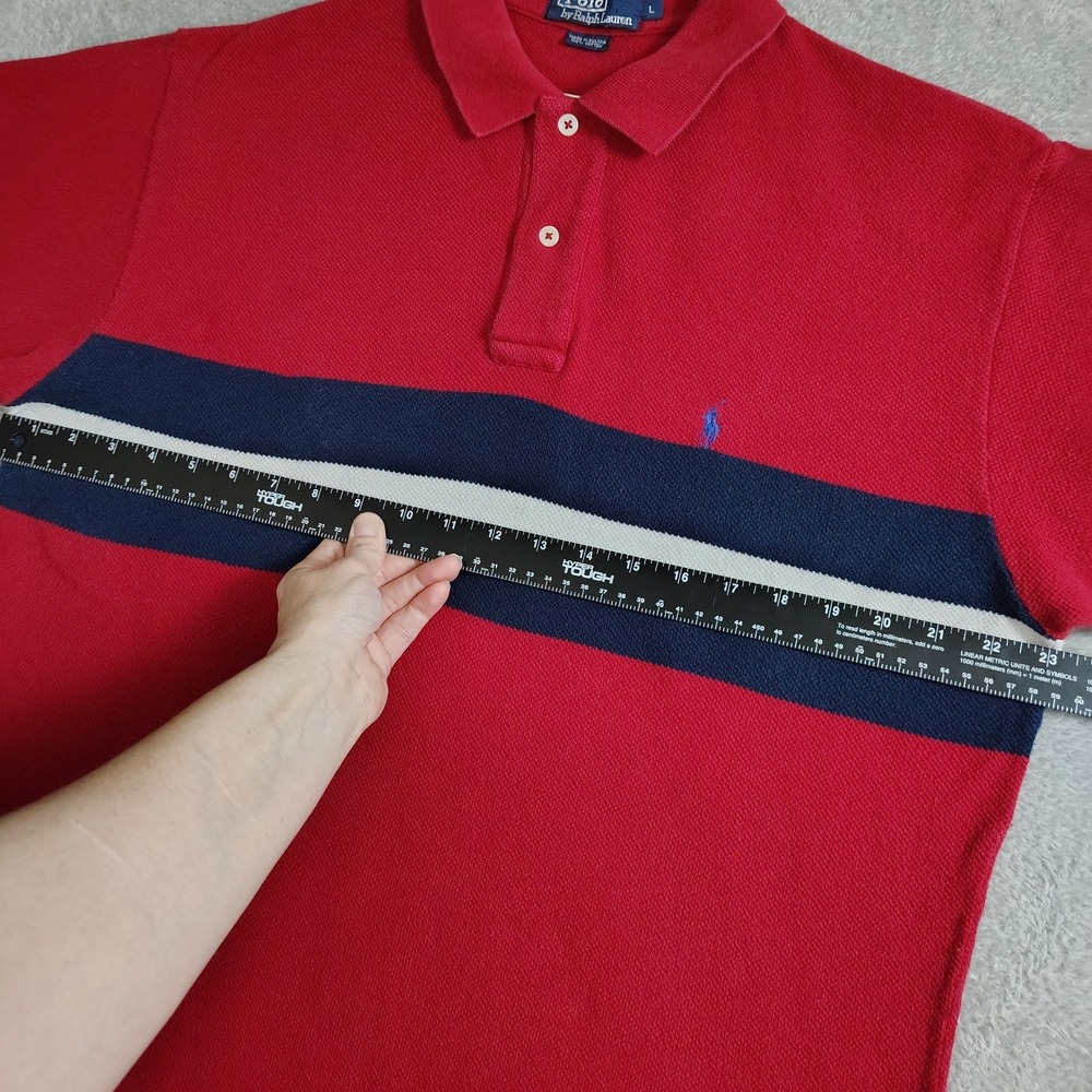 Vtg 90's Polo By Ralph Lauren Striped Terry Cloth Collared Polo Shirt Large - Picture 7 of 10